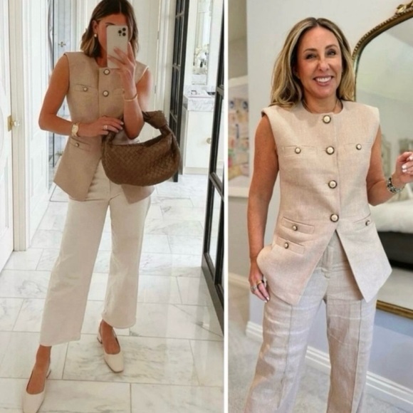 NWOT Veronica Beard Tamara Linen Blend Vest Sandalwood Melange Size 0/XS - Picture 12 of 12